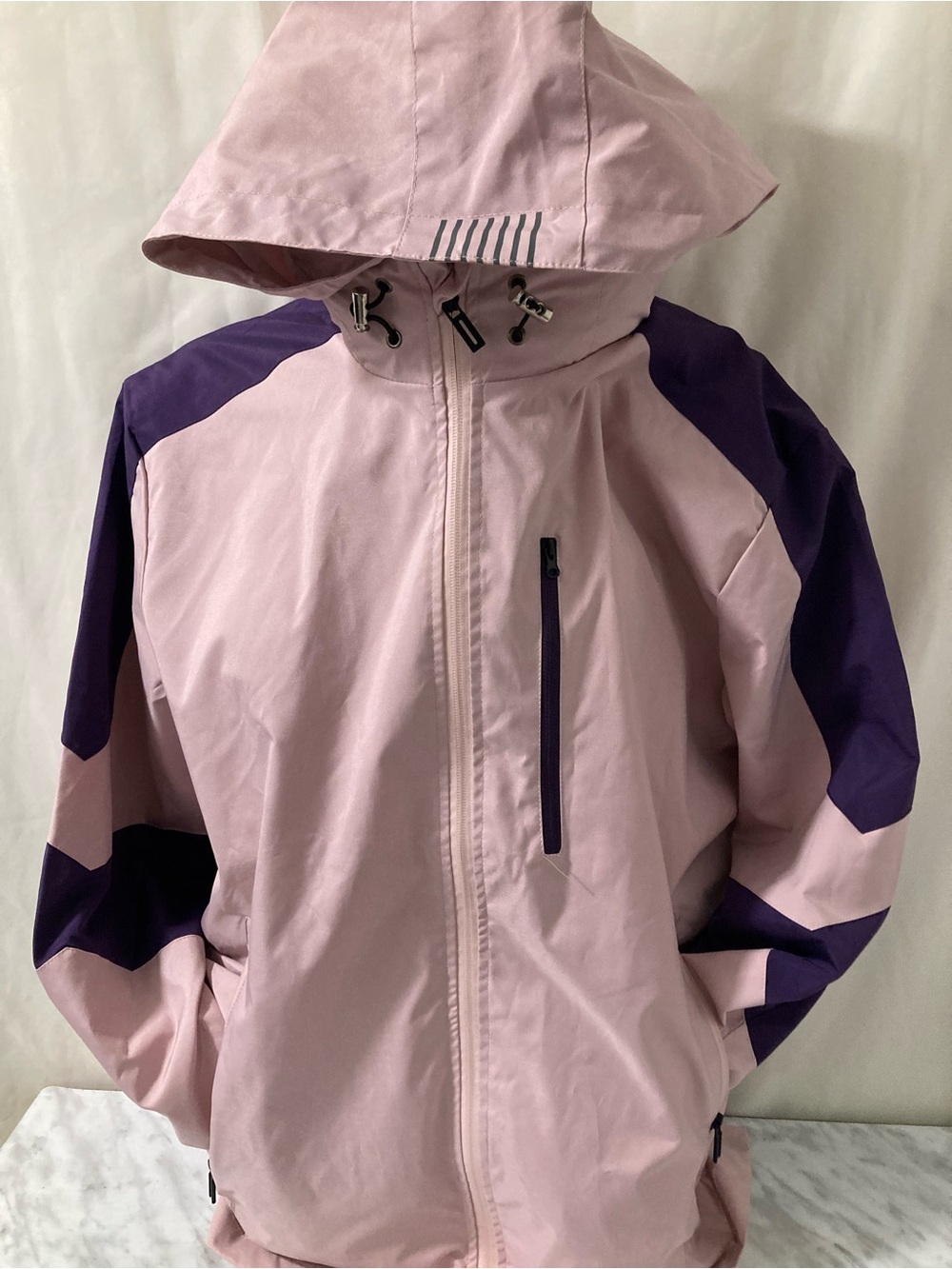 Pink Purple Colorblock Hooded Windbreaker Jacket Full Zip Size L